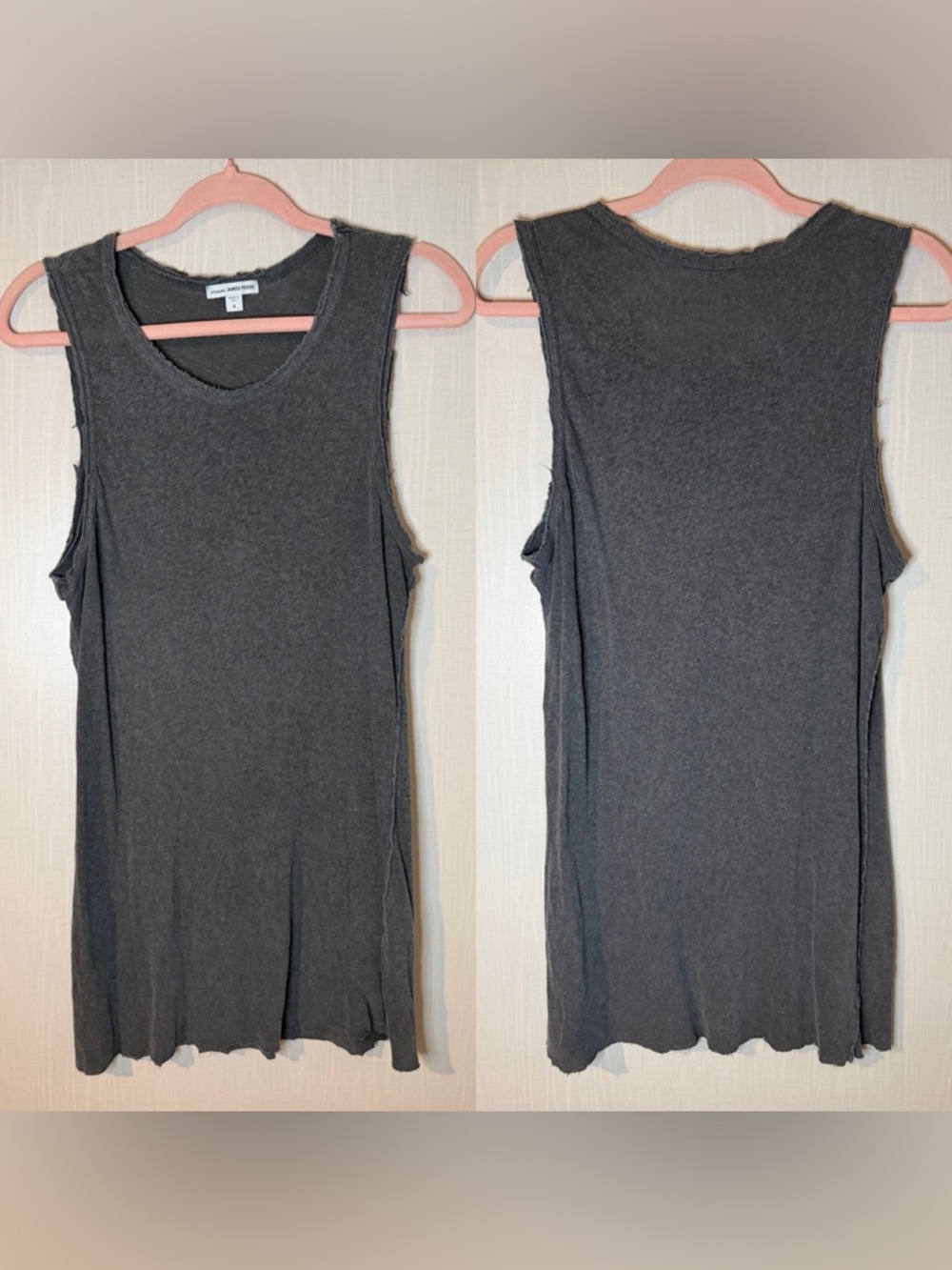 James Perse Linen Raw Edge Hem Charcoal Sleeveless Tank Dress 4 / XL